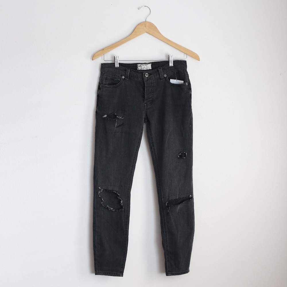 NEW! FREE PEOPLE Distressed Fishnet Skinny Jeans